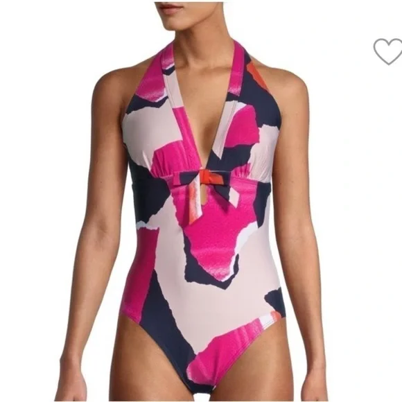 NWT DKNY Halter One Piece Swimsuit Abstract Print - Picture 4 of 14